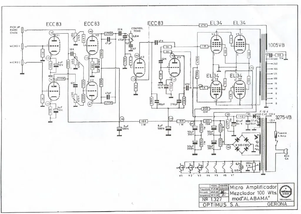 Esquema del amplificador Optimus Alabama 100W
